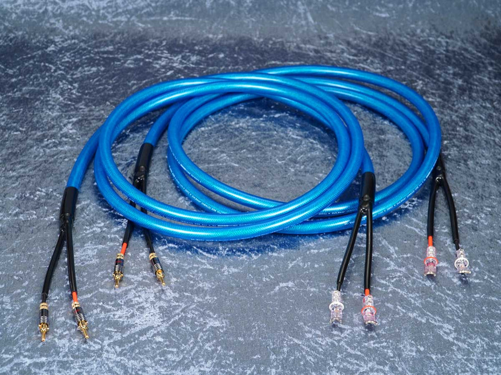 Lautsprecherkabel 'Dual Blue' - Spreizspangen-Bananenstecker auf WBT 0661Ag Kabelschuhe