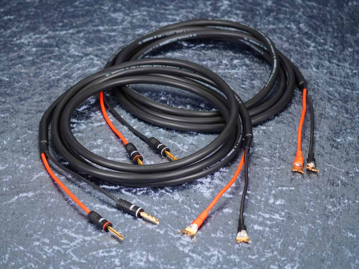 Lautsprecherkabel 'Meridian' 2x4,0 mm² Lamellen-Bananenstecker auf CTA01 Kabelschuhe