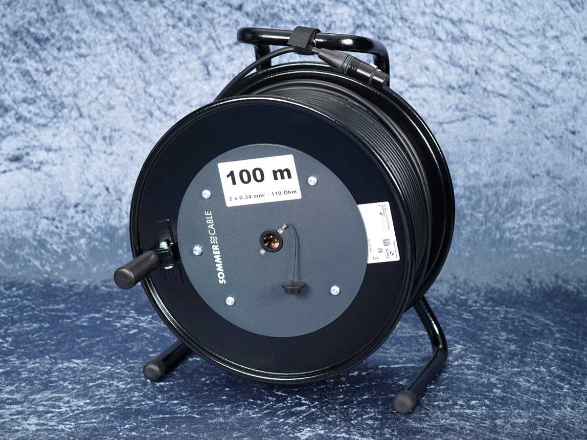 DMX-Kabel auf Stahltrommel / Sommer 'Binary 234' schwarz / 70-100m / Neutrik