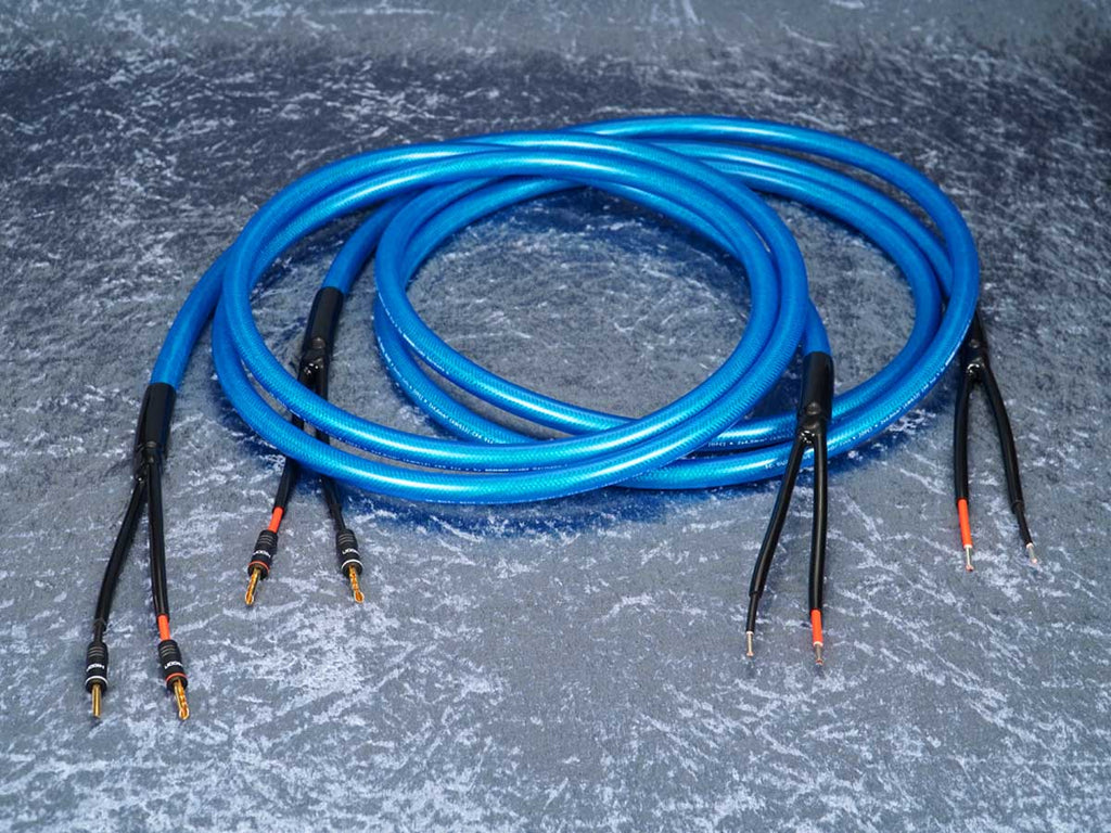 Lautsprecherkabel 'Dual Blue' - Lamellen-Bananenstecker auf Aderendhülsen